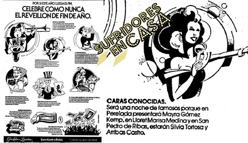 Recorte publicitario de 1982. Podías recibir el año con Mayra, Silvia Tortosa o Marisa Medina